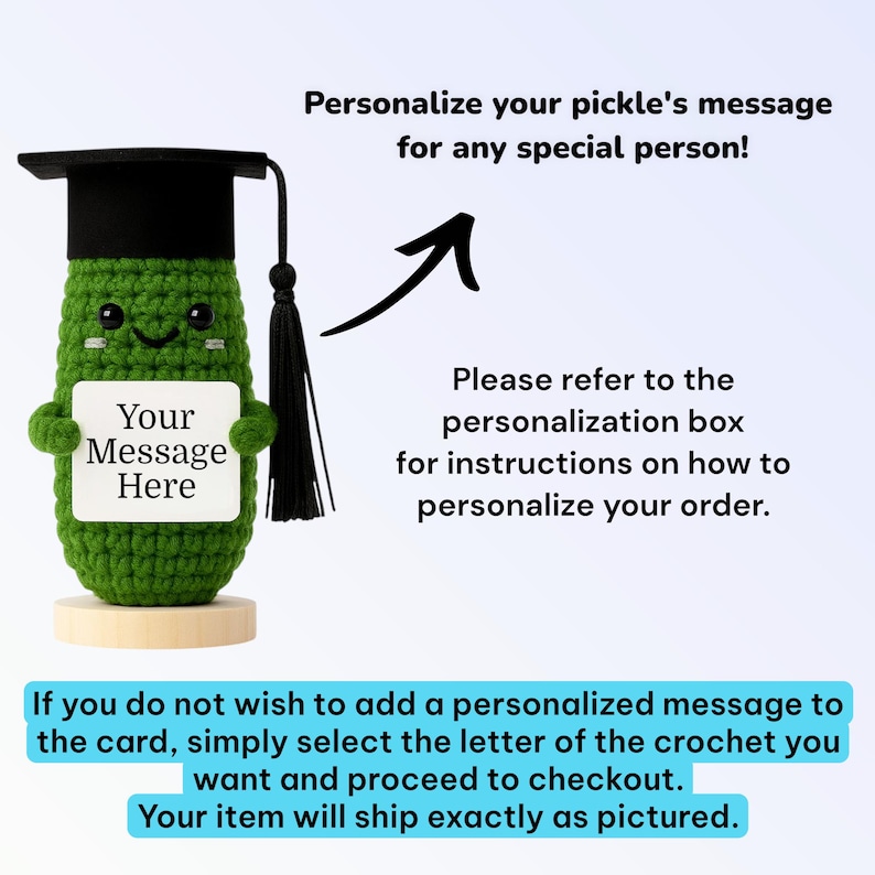 Graduation Gift – Pickle Crochet Plush – Congrats Graduate– Class of 2026 Personalized Pickle