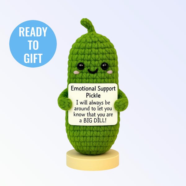 Emotional Support Pickle – Funny Crochet Plush Gift | Amigurumi Encouragement – Thinking of You – Mental Health Support – Bundle & Save