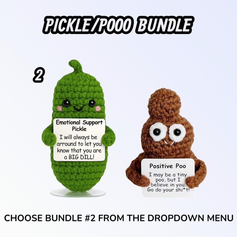 Emotional Support Pickle – Funny Crochet Plush Gift | Amigurumi Encouragement – Thinking of You – Mental Health Support – Bundle & Save Bundle #2