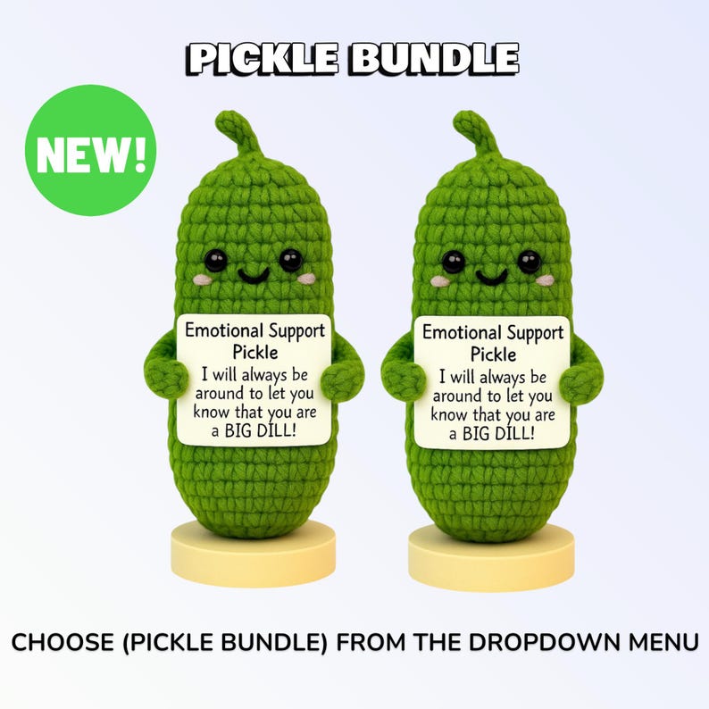 Emotional Support Pickle – Funny Crochet Plush Gift | Amigurumi Encouragement – Thinking of You – Mental Health Support – Bundle & Save Pickle Bundle