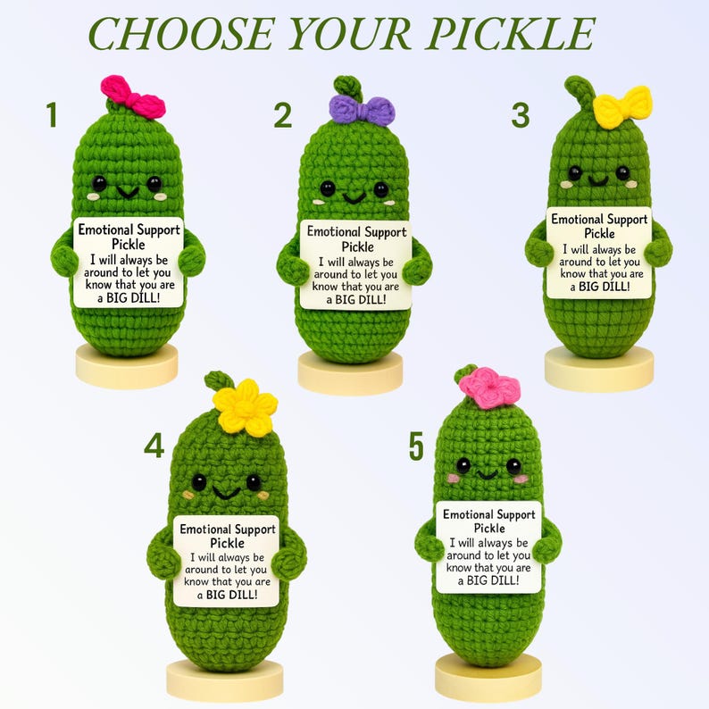 Emotional Support Pickle – Funny Crochet Plush Gift | Amigurumi Encouragement – Thinking of You – Mental Health Support – Bundle & Save image 5