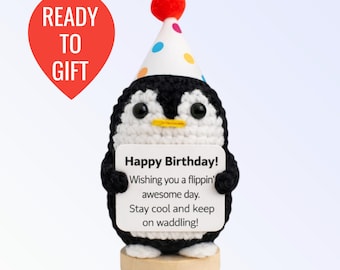 Birthday Penguin Plush – Handmade Emotional Support Gift for Him or Her