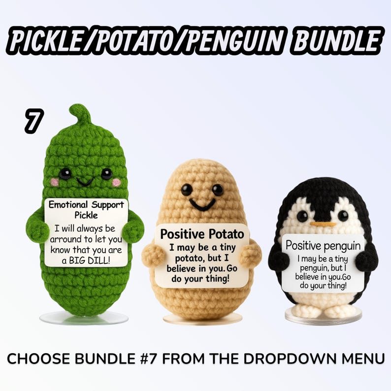 Emotional Support Pickle – Funny Crochet Plush Gift | Amigurumi Encouragement – Thinking of You – Mental Health Support – Bundle & Save Bundle #7