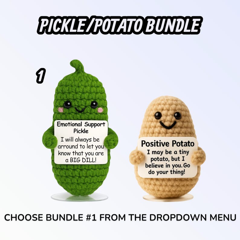 Emotional Support Pickle – Funny Crochet Plush Gift | Amigurumi Encouragement – Thinking of You – Mental Health Support – Bundle & Save Bundle #1