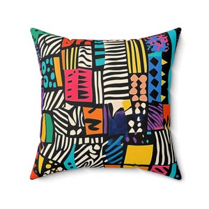 Ethnic African Pillow Colorful Retro Faux Suede Square , Boho Home Decor, Accent Cushion, Modern Art Throw Pillow, Vibrant Living Room Decor