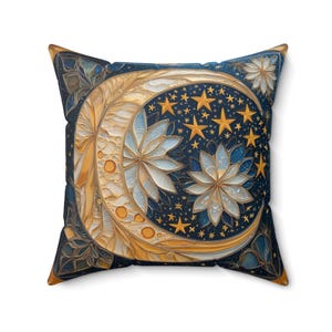Crescent Shape Moon and Stars Faux Suede Pillow, Decorative Sofa Cushion , Celestial Moon Boho Decor, Cosmic  Astronomy Gift, Lunar Decor