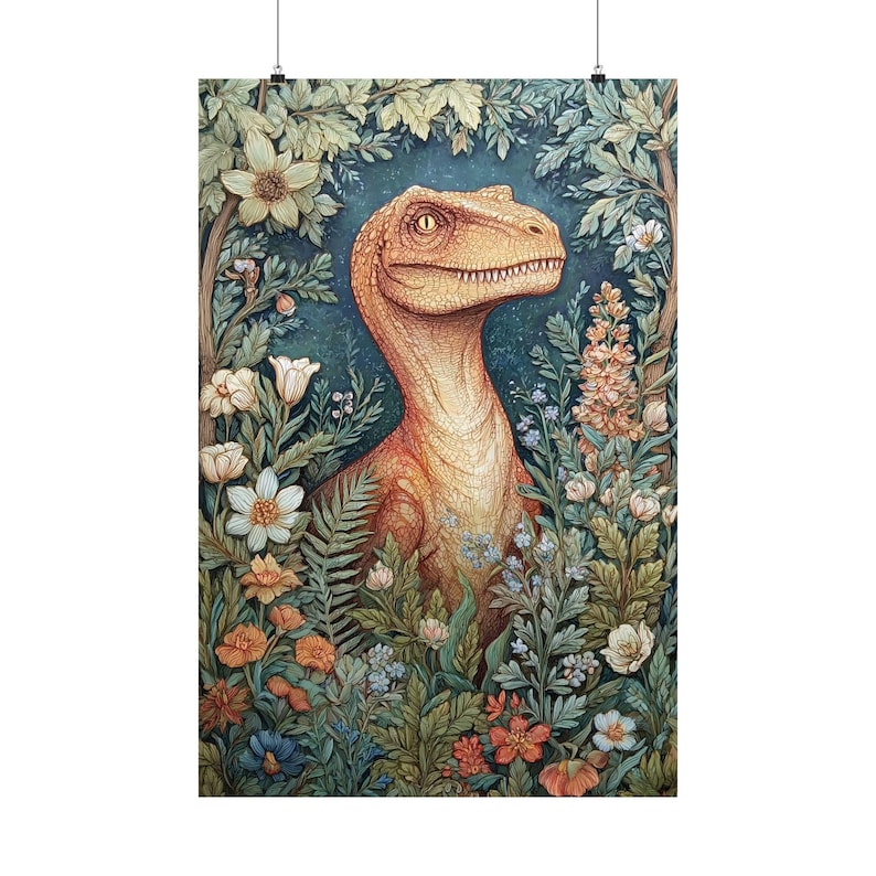 Dinosaur Wall Art Print Floral Poster | Retro Decor, Kids Room Unique Art , Dino Lovers, image 6
