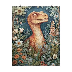 Dinosaur Wall Art Print Floral Poster | Retro Decor, Kids Room Unique Art , Dino Lovers, image 9