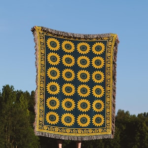 Sunflower Field Woven Blanket Boho Floral Tapestry Throw Cozy Blanket, Decorative Throw, Home Accents, Gift for Her, Boho Style, Home Decor