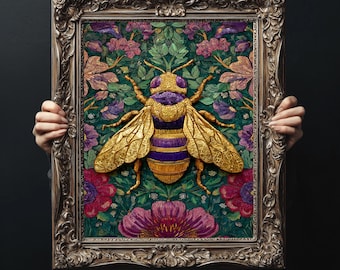 Biene Kunst Poster Druck, Florale botanische Wandkunst, Vintage-inspirierte Natur Wohnkultur
