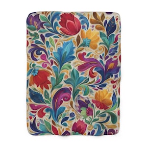 Vibrant Floral Sherpa Fleece Flower Blanket, Cozy Throw Sherpa Blanket, Warm Home Decor, Gift for Her, Colorful Throw for All Seasons