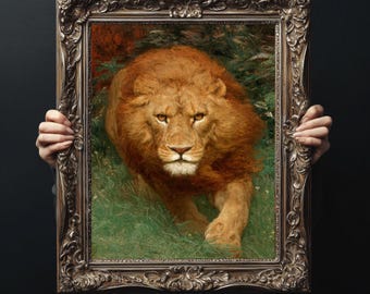 Majestic Lion Wall Art  Print Poster | Vertical Wildlife Illustration Decor