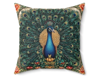 Cojín de gamuza sintética estilo pavo real bohemio: accesorio decorativo para sala de estar, estilo bohemio chic, cojín para sofá
