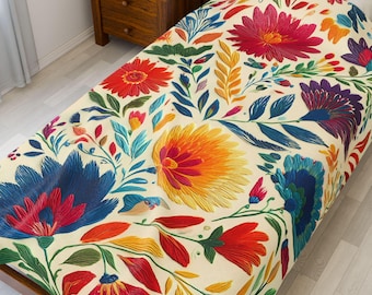 Floral Plush Velveteen Blanket, Mexican Folk Art Throw