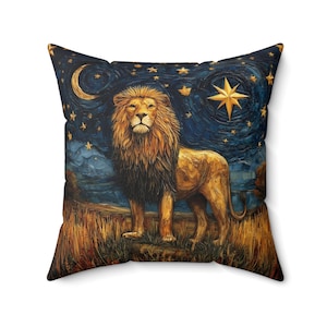 Majestic Lion Pillow | Faux Suede Decorative Cushion for Home Decor, Boho Style, Gift for Animal Lovers, Cozy Sofa Pillow, Zodiac Theme