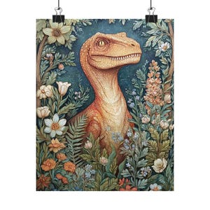 Dinosaur Wall Art Print Floral Poster | Retro Decor, Kids Room Unique Art , Dino Lovers, image 5