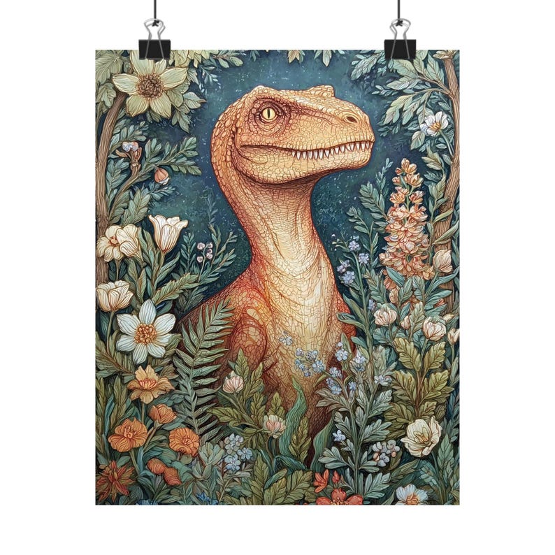 Dinosaur Wall Art Print Floral Poster | Retro Decor, Kids Room Unique Art , Dino Lovers, image 5