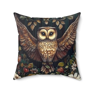 Bohemian Owl Pillow, Decorative Throw Pillow, Cottagecore Nature-Inspired Woodland Home Decor, Cozy Living Room Accent, Gift for Owl Lovers