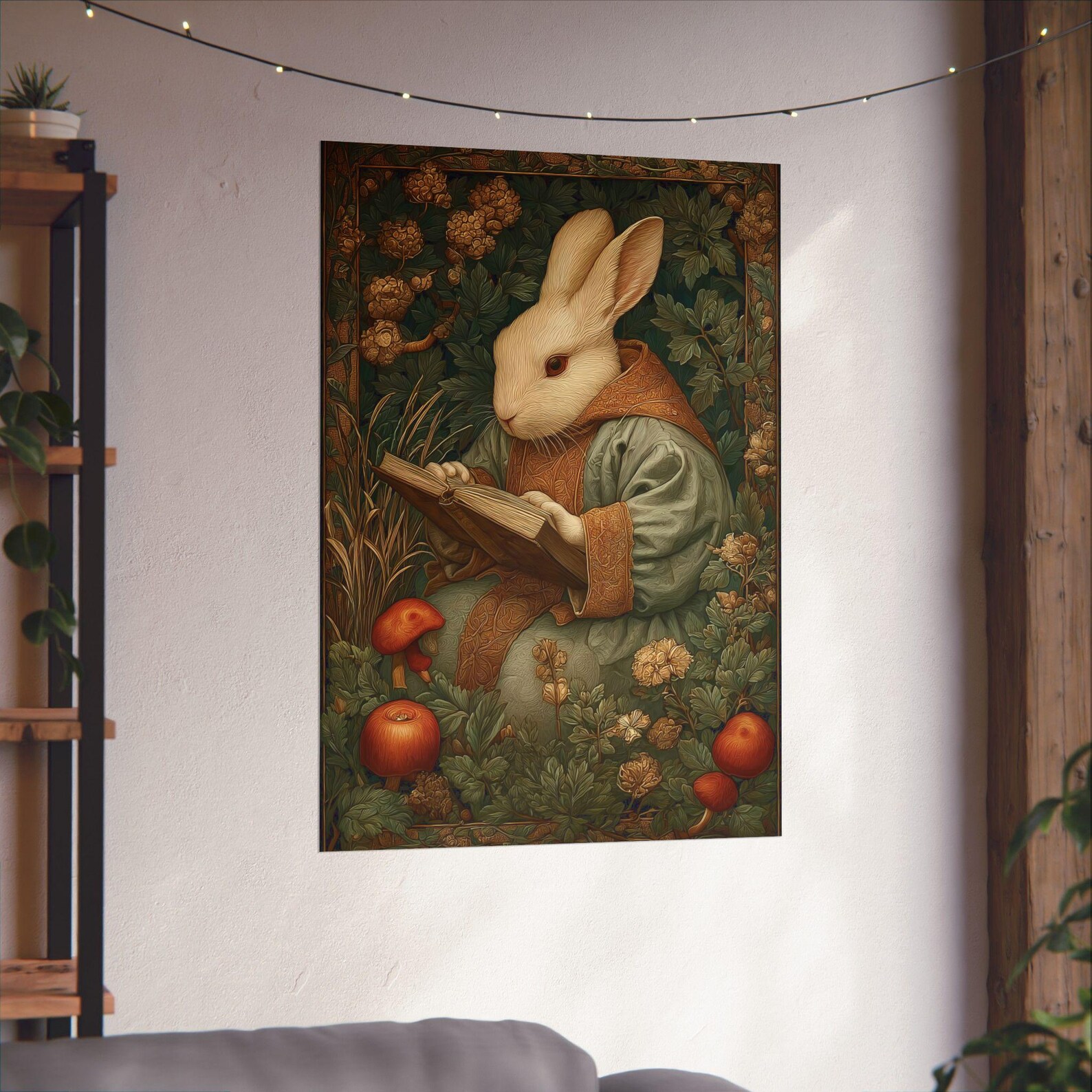 William Morris Style White Rabbit Art Poster Print | Vintage Reeding ...