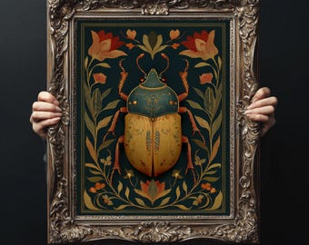 Beetle Poster Print , Insect Black Wall Art