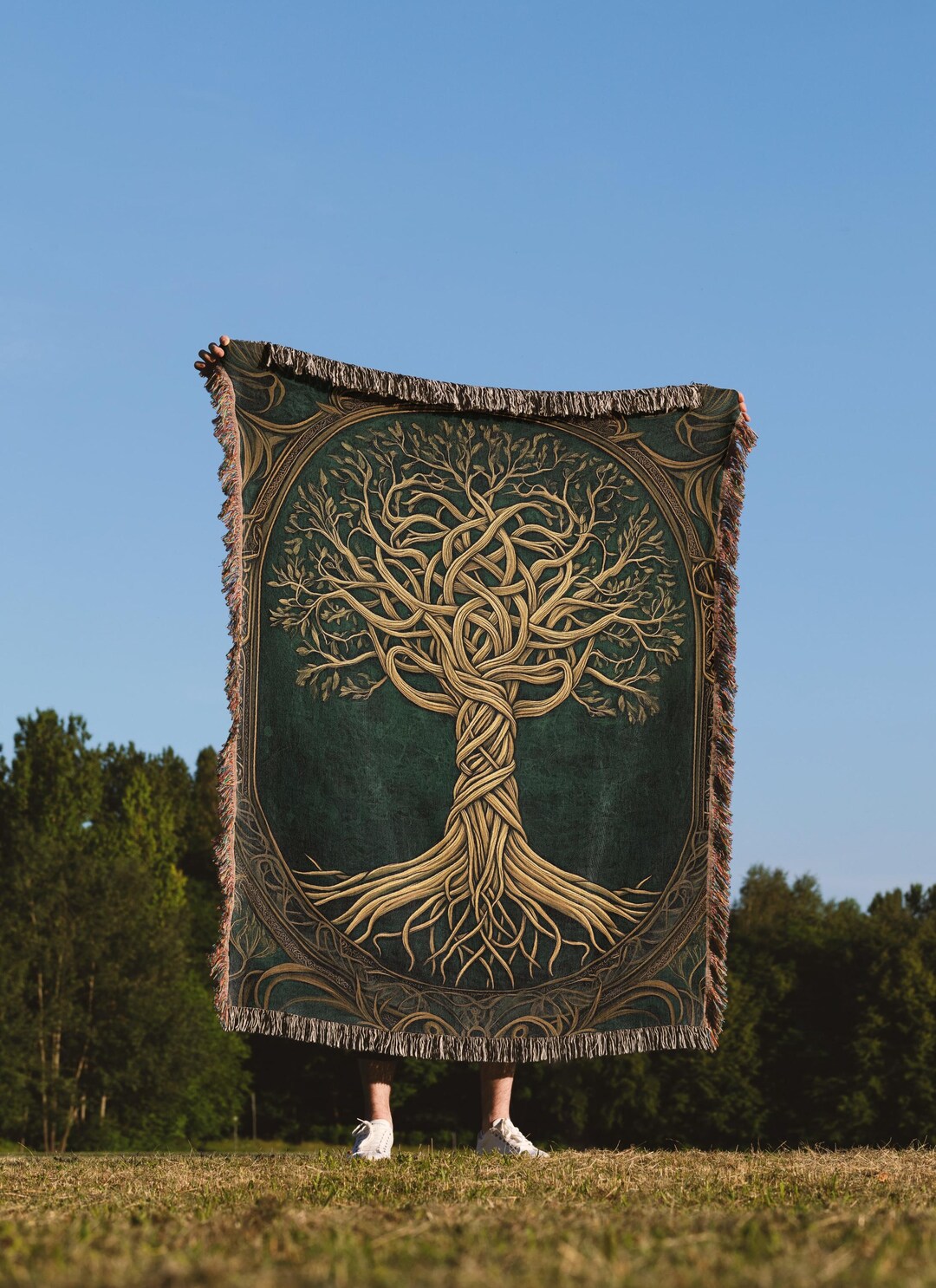 Tree of Life Woven Tapestry Blanket, Green Yggdrasil Throw - Etsy