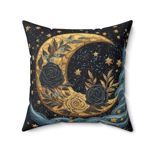 Moon Pillow, Celestial Decorative Faux Suede Pillow, Boho Moon Decor, Starry Night Cushion, Cozy Home Accent, Perfect for Gifts & Holidays