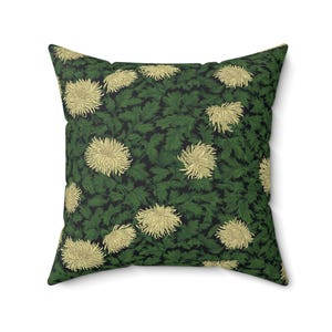 Botanical Green Pillow Case | Decorative Cushion Cover , Floral Flower Home Decor, Bohemian Style, Gift Nature Lovers,  Faux Suede Square
