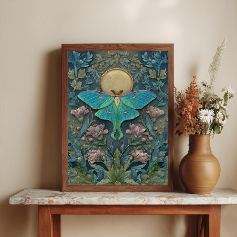 Luna Moth Art Print, William Morris Style, Boho Home Decor - Etsy