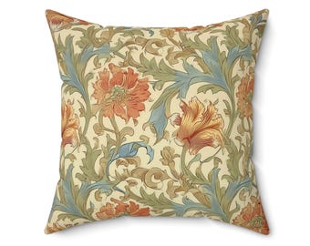 Vintage Floral Pillow William Morris Inspired Faux Suede Decorative Sofa Cushion ,Boho Style