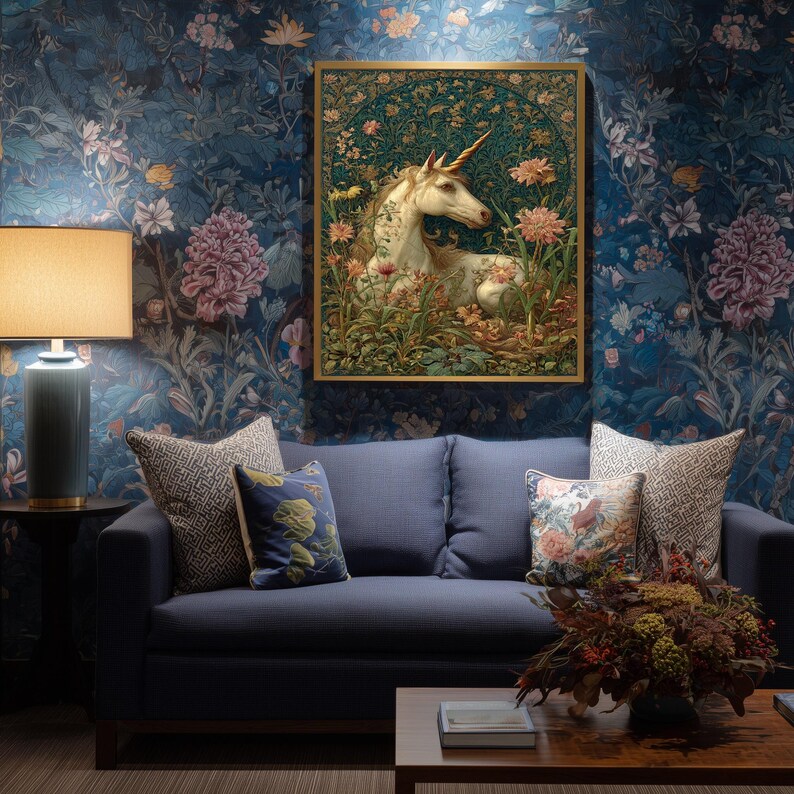 Póster artístico de unicornio majestuoso, decoración mágica para el hogar, obra de arte de pared de fantasía, decoración de bosque encantado imagen 2