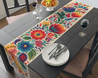 Floral Flower Table Runner, Mexican Style Boho Home Decor, Kitchen & Dining, Rustic Weddings, Vibrant Table Decorating, Centerpiece Ideas