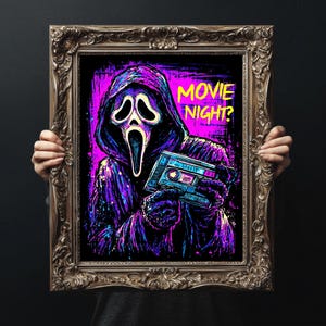 Póster de película de terror "Noche de gritos", arte de pared psicodélico vintage, decoración de cine en casa.