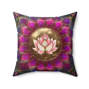 Lotus Mandala Flower Faux Suede Pillow, Zen Home Decor, Meditation Cushion, Boho Cushion , Gift for Yoga Lovers, Colorful Accent Pillow