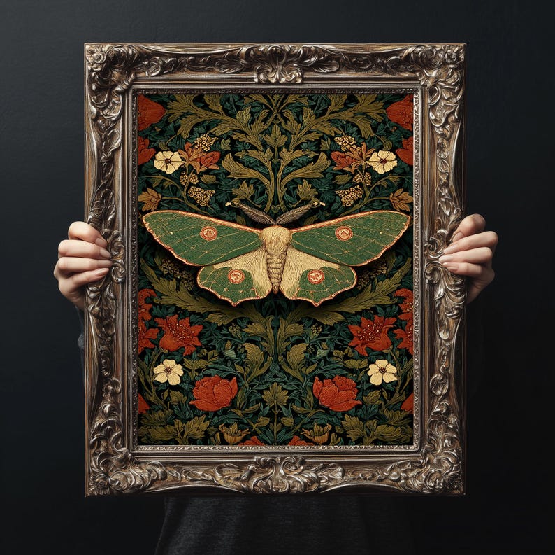 Botanical Luna Moth Art Print | William Morris Inspired Decor - Etsy