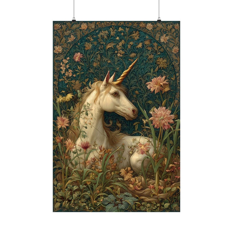 Póster artístico de unicornio majestuoso, decoración mágica para el hogar, obra de arte de pared de fantasía, decoración de bosque encantado imagen 6
