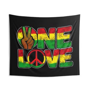 One Love Tapestry, Marley One Love ,Bohemian Rasta Reggae Music Rastafarian Wall Hanging, Music Festival Decor Mandala, Peace Symbol Art