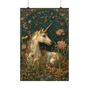 Póster artístico de unicornio majestuoso, decoración mágica para el hogar, obra de arte de pared de fantasía, decoración de bosque encantado imagen 9