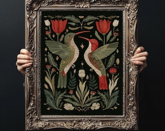 Kolibri Botanisches Poster: Matte Giclée Druck, Natur-inspirierte Wandkunst
