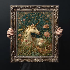 Póster artístico de unicornio majestuoso, decoración mágica para el hogar, obra de arte de pared de fantasía, decoración de bosque encantado imagen 1