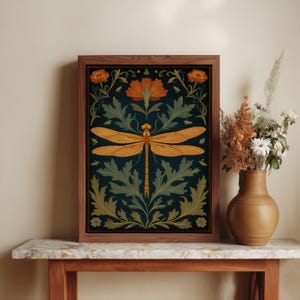 Matte Botanical Dragonfly Wall Art Poster, Vintage Style Home Decor, Insect Lover Gift, Ideal for Nature Enthusiasts, Rustic Living
