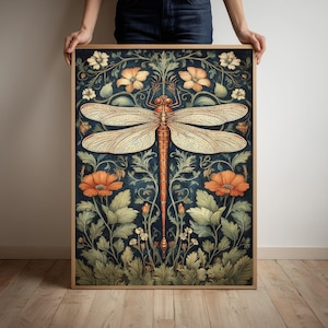 William Morris Dragonfly Art Matte Vertical Posters, Vintage Wall Art, Nature Decor, Home Office , Botanical Prints, Gift for Nature Lovers