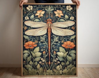 William Morris Dragonfly Art Matte Vertical Posters, Vintage Wall Art,  Home Office , Botanical Prints