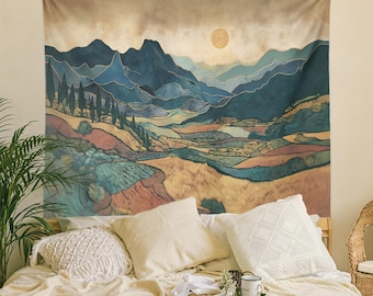 Mountain Tapestry - Scenic Landscape Wall Art, Boho Decor - Home Decor for Relaxation, Nature Art - Cozy Living Room Wall Hanging, Gift for
