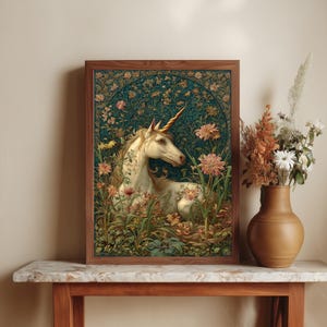 Póster artístico de unicornio majestuoso, decoración mágica para el hogar, obra de arte de pared de fantasía, decoración de bosque encantado imagen 3