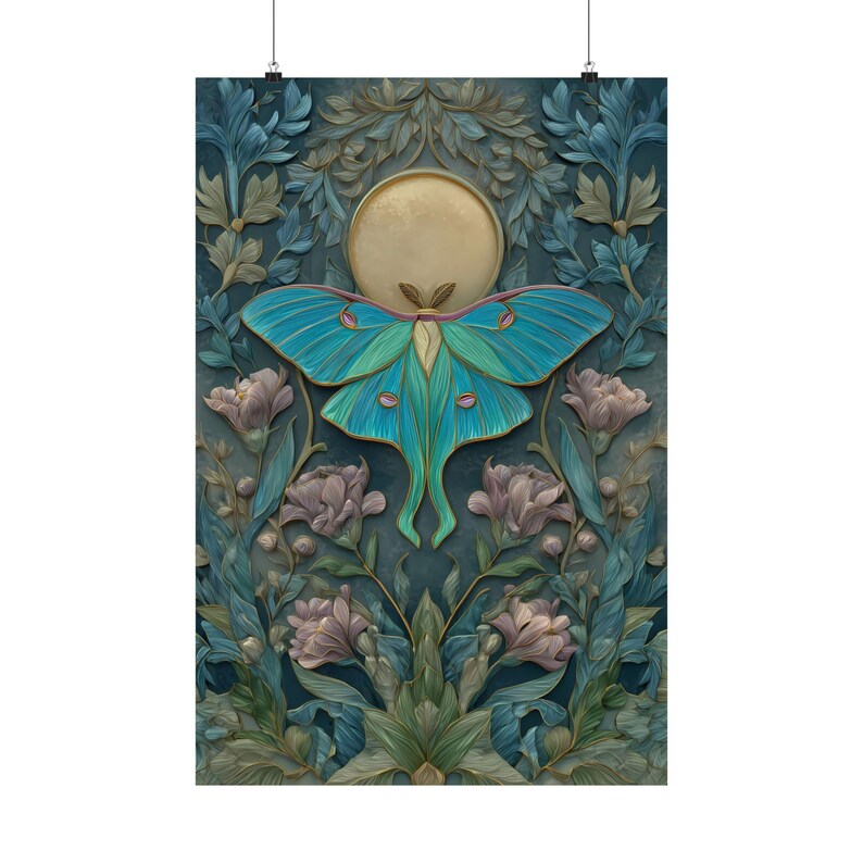 Luna Moth Art Print, William Morris Style, Boho Home Decor - Etsy