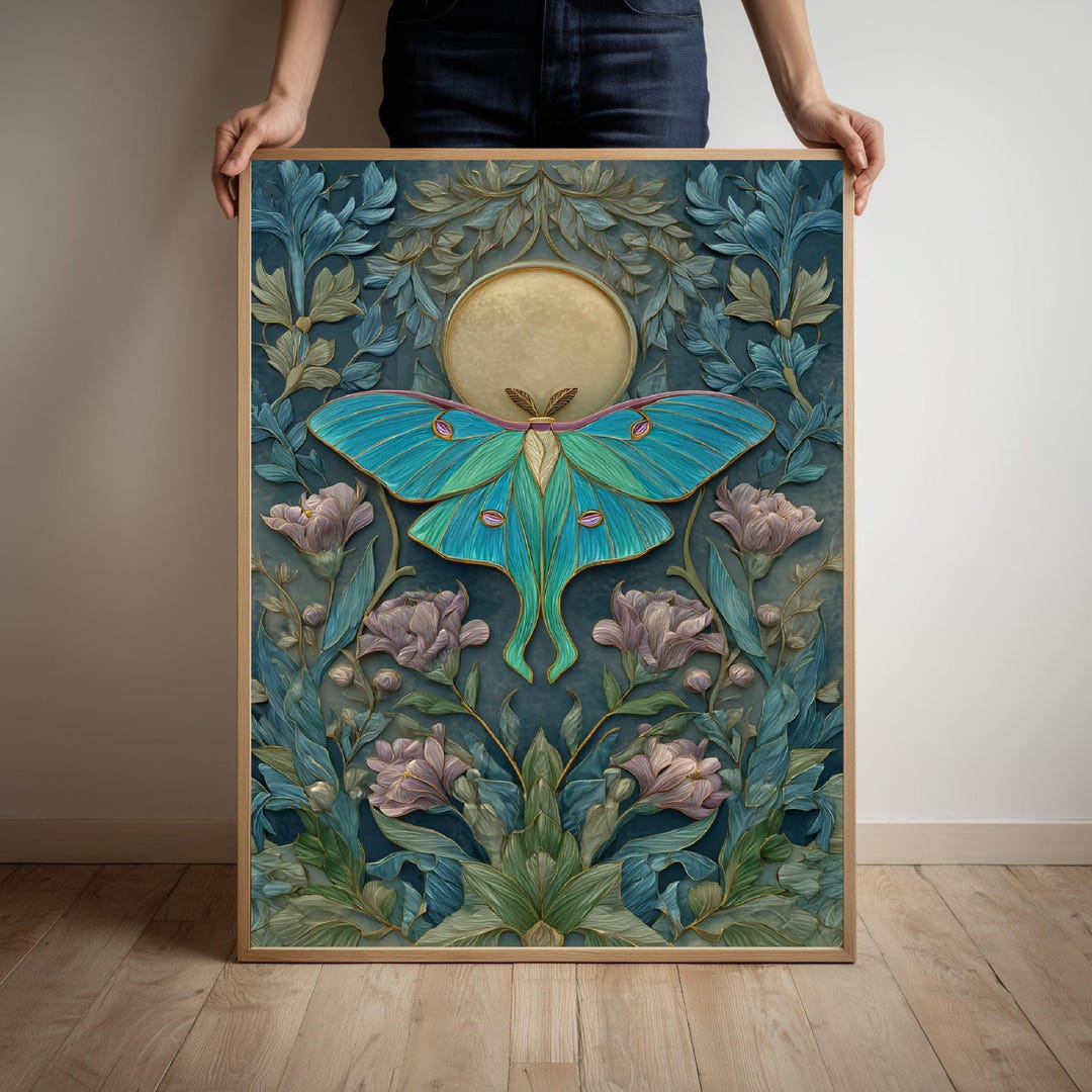 Luna Moth Art Print, William Morris Style, Boho Home Decor - Etsy