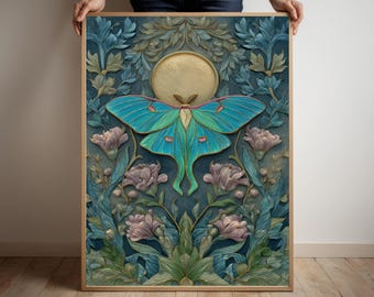 Luna Motte Kunstdruck, William Morris Style, Boho Home Decor