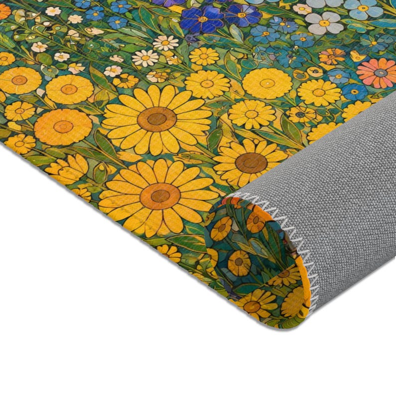 Gustav Klimt Inspired Vintage Floral Area Rug | Colorful Botanical Flower Meadow Carpet Pattern image 8