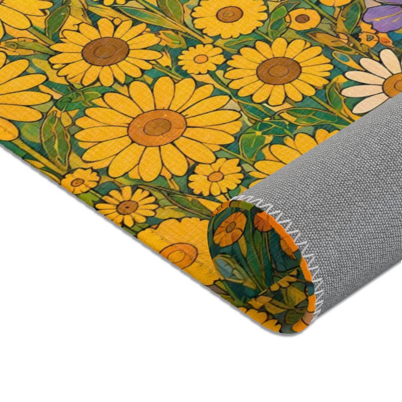 Gustav Klimt Inspired Vintage Floral Area Rug | Colorful Botanical Flower Meadow Carpet Pattern image 9