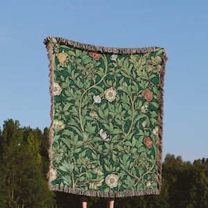 Botanical Woven Cottagecore Blanket, Throw Green Blanket for Living Room, Cozy Floral Home Decor, Perfect Gift Housewarming, Mother&#39;s Day